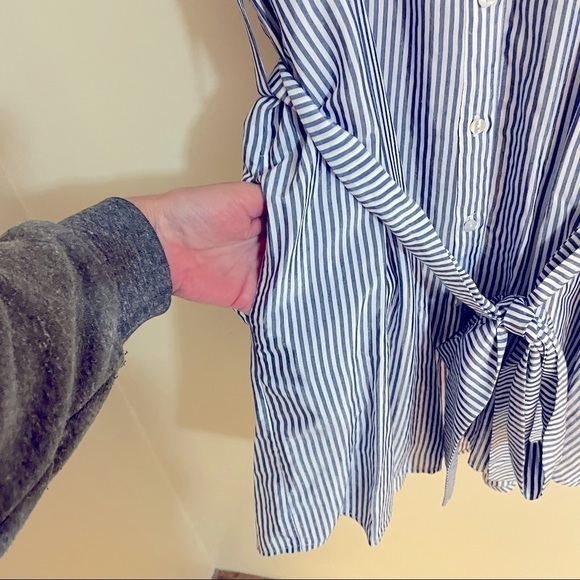 MELISSA Nepton Collar ButtonDown Belted Chest Pocket Striped Midi Shirt … - Picture 12 of 12